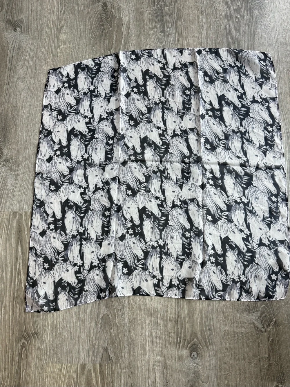 Horse Equestrian print bandana scarf handkerchief black & white western